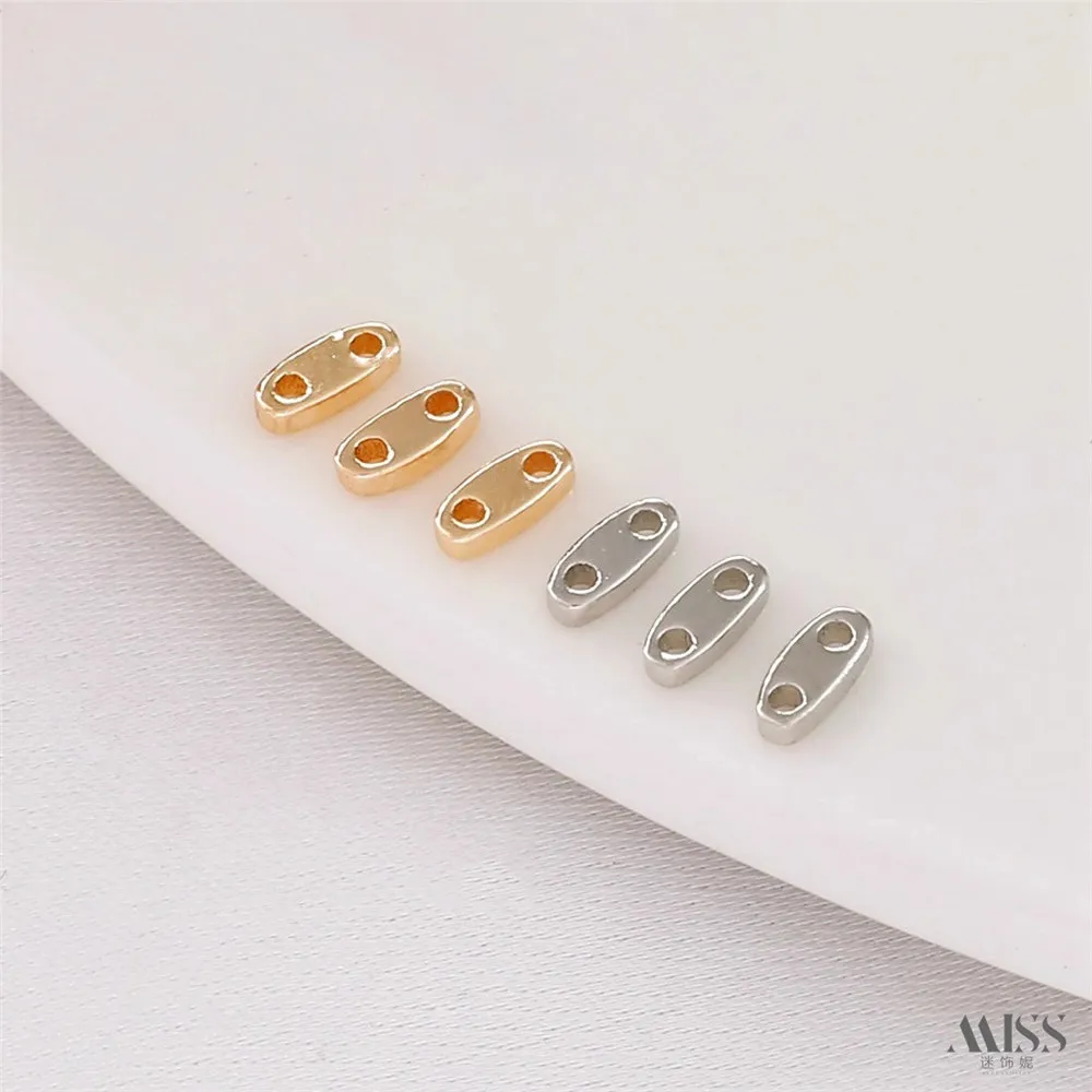 14K Gold Color White K Double-hole Rice Bead Spacer Double-row Gasket DIY Handmade Beaded Bracelet String Jewelry Accessories