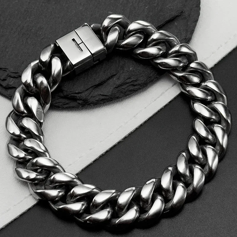 Ultra Thickened 14mm Pure Titanium Curb Cuban Chain Necklace Bracelets Men Women Encrypted Ground Rounded Anti-Allergy Necklace