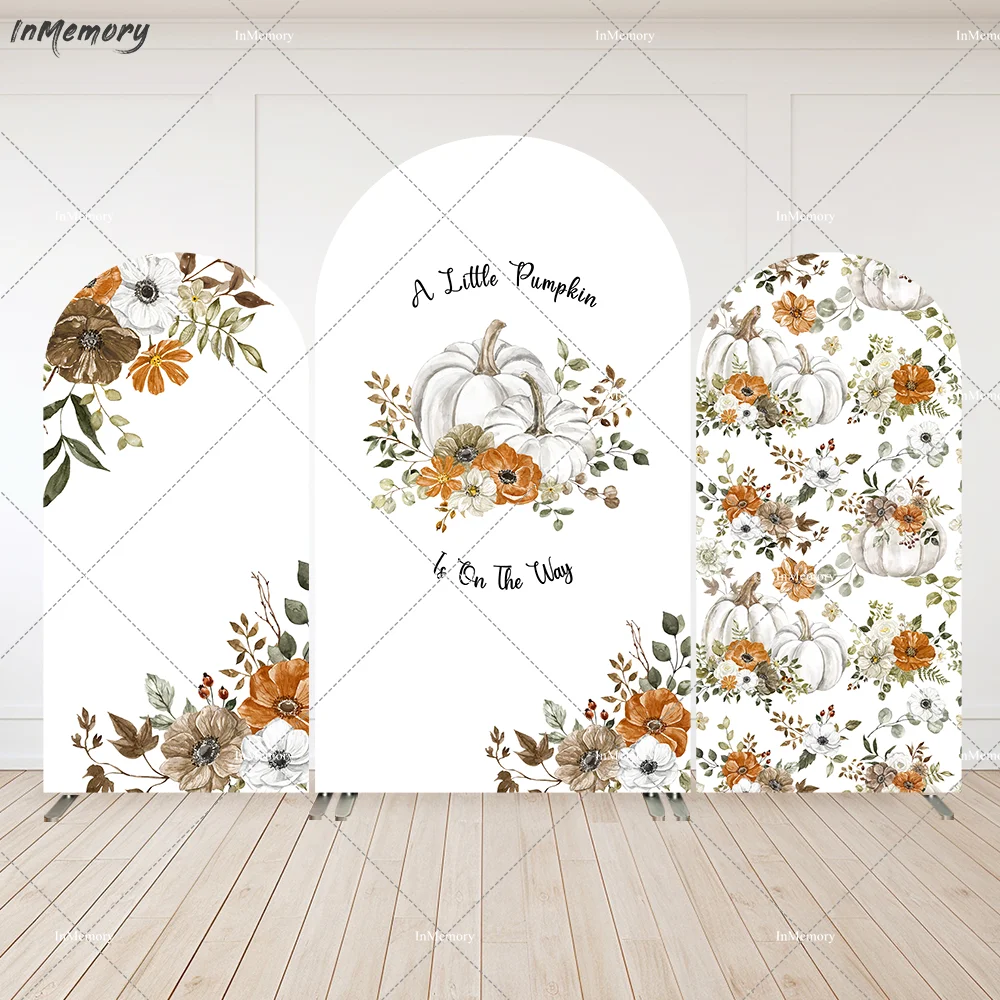 Pastel Pumpkin Floral Boho Birthday Party Arched Cover Background A Little Pumpkin is on the Way Baby Shower Arch Wall Backdrop