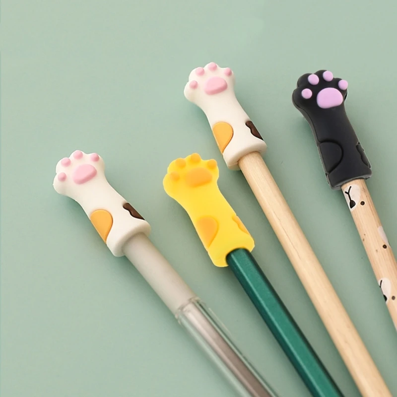 3PCS Cartoon Silicone Pencil Topper Cat Paw Pencil Topper Stress Relief Anti-Chewing Silicone Pencil Cap for Kid Student