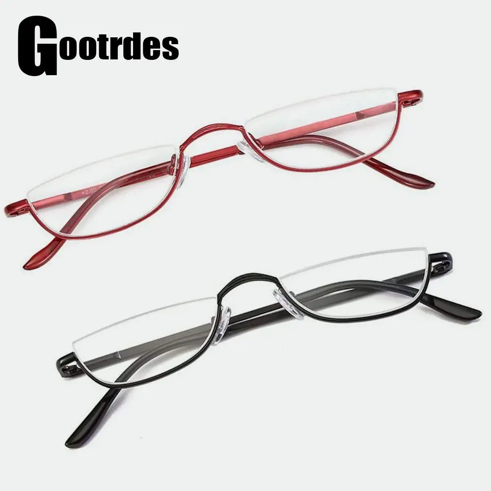 

Fashion Metal Spring Hinge Reading Glasses Half Moon Frame Resin Lens Presbyopia Eyeglasses Portable Vision Care Readers Eyewear