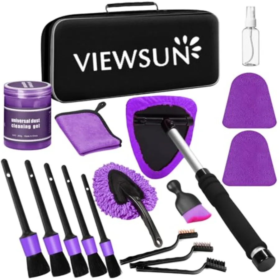 

Windshield Cleaner Tool, 17Pcs Purple Car Interior Cleaning Kit, Detailing Kit Cleaner, Detailing Brush, Cleaning Gel, Inside C