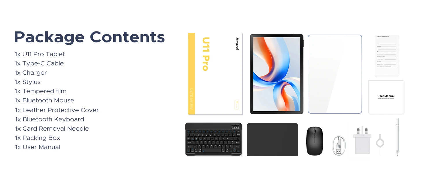 Anyreal U11 Pro VIP Edition Tablet PC, WiFi Version, Android 16, 11 Inch HD IPS 90Hz Display, 30GB RAM(6+24) +256GB ROM, Unisoc T7200 Octa Core, 8580mAh Battery, 13MP+5MP, Dual Speakers, 3.5mm Jack, Face Unlock, Widevine L1, FM & Navigation