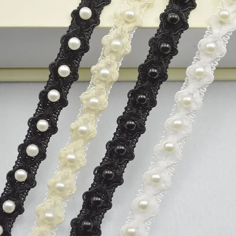 

New 2Meters/78.74in Per Pack Handmade Fabric DIY Crafts Dress Lace Fabric Decorative Square Beaded Lace Trim