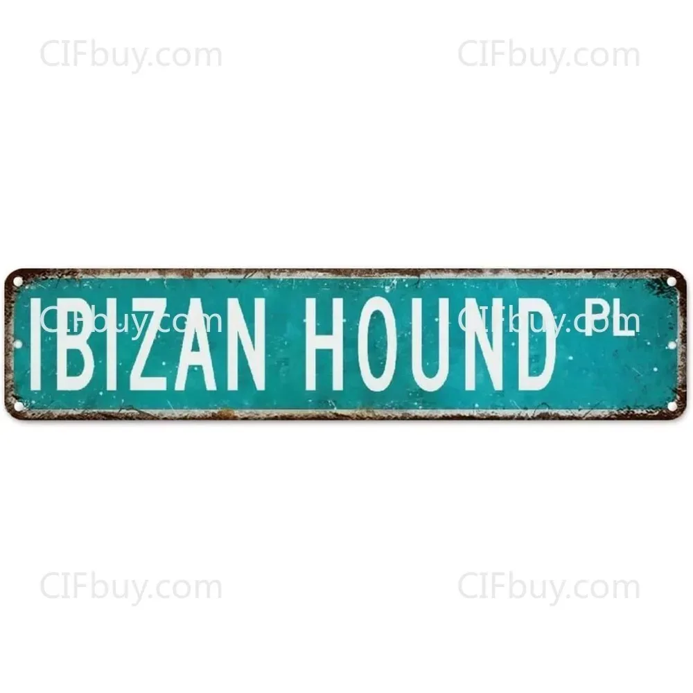 CIFbuy 2D Flat Teal White Vintage Street Style Ibizan Hound Aluminum Plaque,Home Wall Decor 1pc