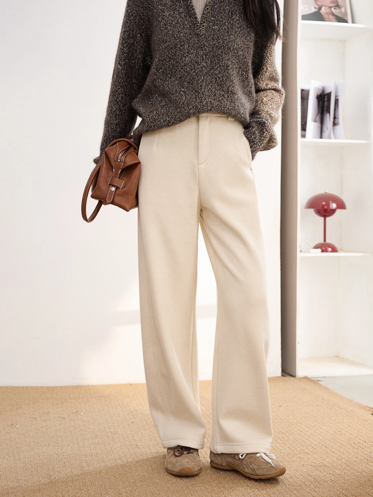 

Ele High Waist Straight Leg Wide Leg Casual Pants Skin-friendly Fabric Luxury Warm Comfortable JPOO Simple Ele Sle