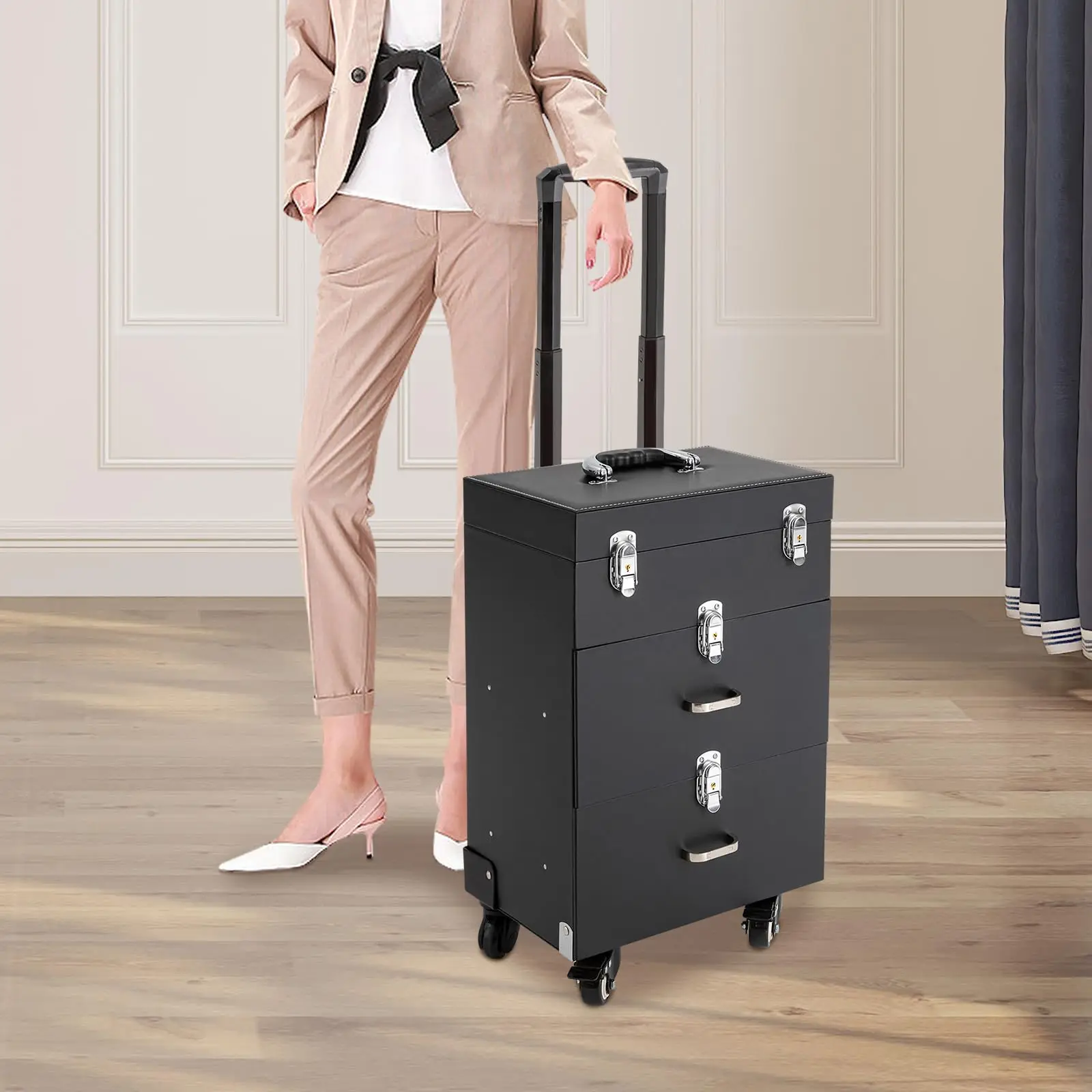 Косметический чемодан Bitodd, чехол на колесиках для макияжа, футляр для хранения большой емкости, органайзер с колесами, органайзер для лака для ногтей