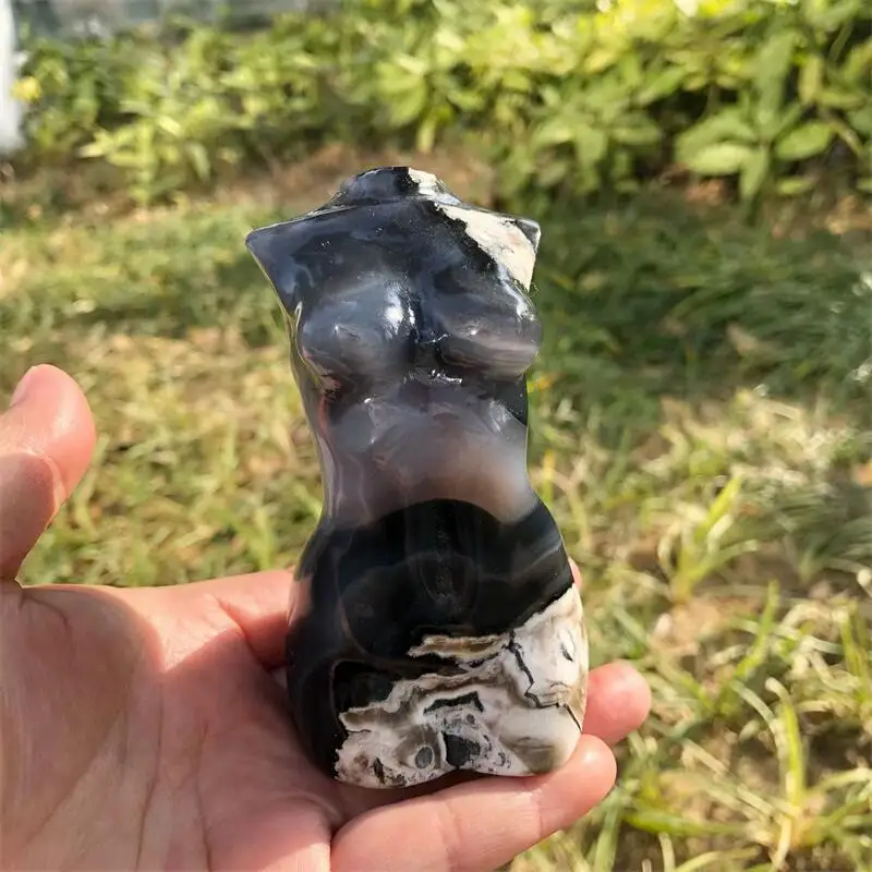 10CM Natural Volcanic Agate Model Body Carving Healing Crystal Statue Naked Art Stone Gemstone Collectible Gift 1pcs