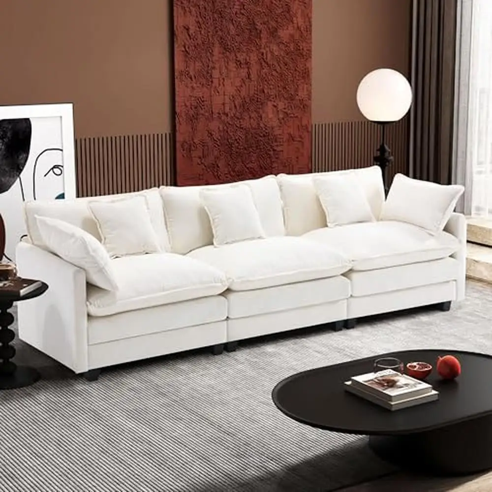 3-Seater Modular Sectional Cloud Sofa Double Layer Upholstered Living Room Couch High Elastic Sponge Solid Wood Frame