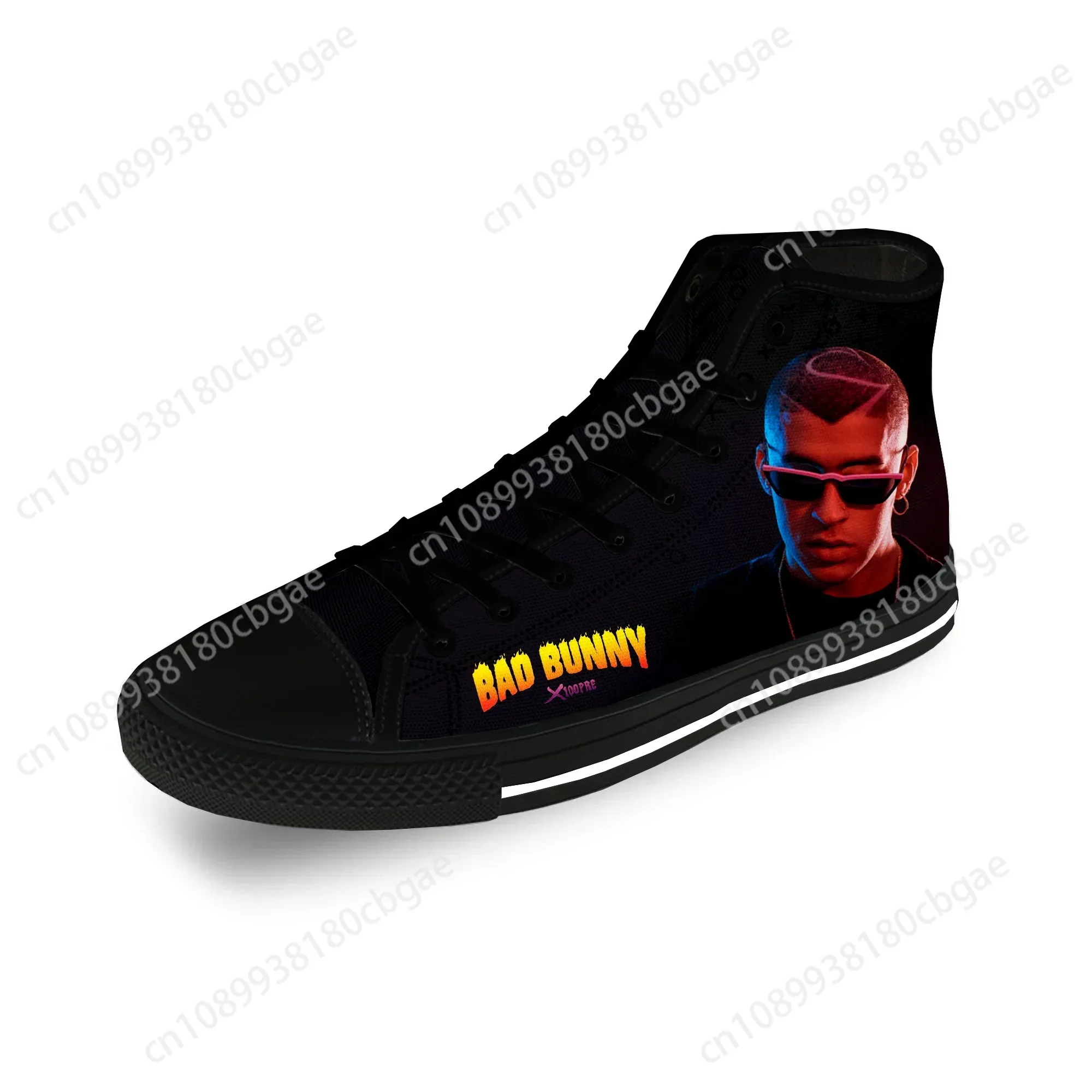 Bad Bunny Rap Hip Hop Rapper Cool Casual Cloth Fashion 3D Print High Top Canvas Shoes Men Women Lightweight Breathable Sneakers