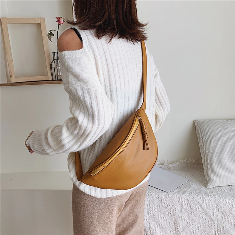 Women Fashion Chest Bags Large Capacity Crossbody Banana Bags Ladies Quality PU Leather Waist Bags With Belt For Female