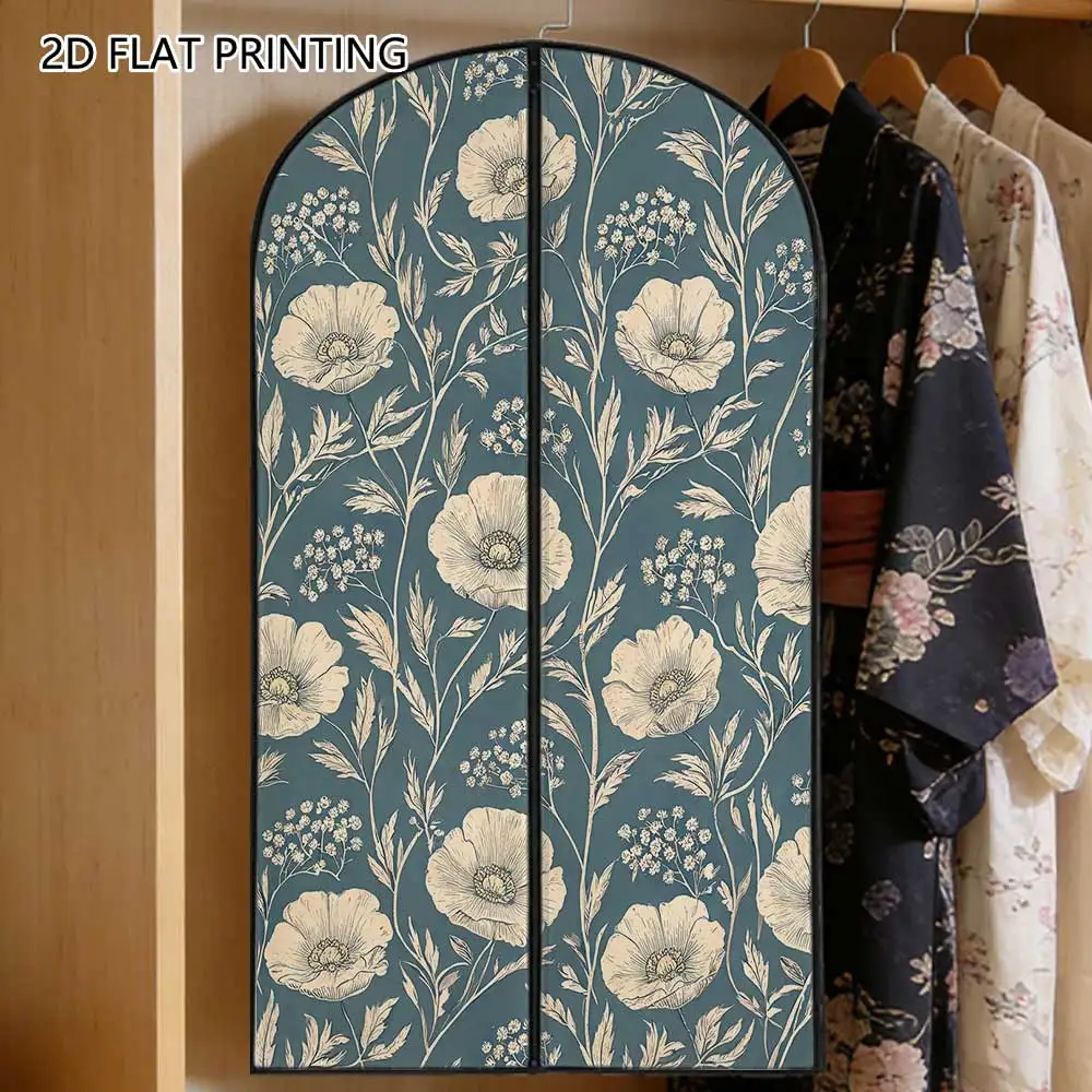 1pc vintage poppy Compressed Dust Cover Clothes Compression Hanging Storage Bag Household Wardrobe Organizer