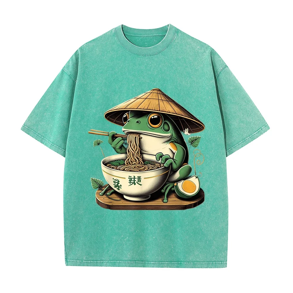 Frog Eating Ramen Kawaii Neko Japanese Noodles Anime Lovers T-Shirt Футболка Y2k Camisetas Divertidas Hombre Men's Clothing