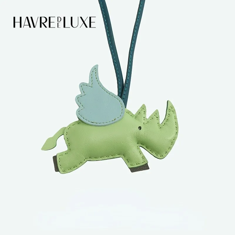 HAVREDELUXE Key chain Goat skin rhinoceros genuine leather handbag pendant Keychain Car decoration accessories small ornaments