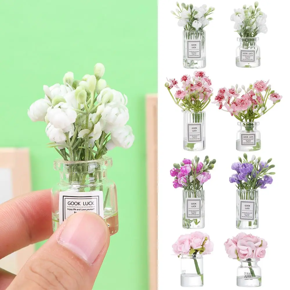 Mobili Mini composizione floreale Modello in miniatura Rosa Rosa Casa delle bambole Vaso di fiori Accessori Gelsomino bianco