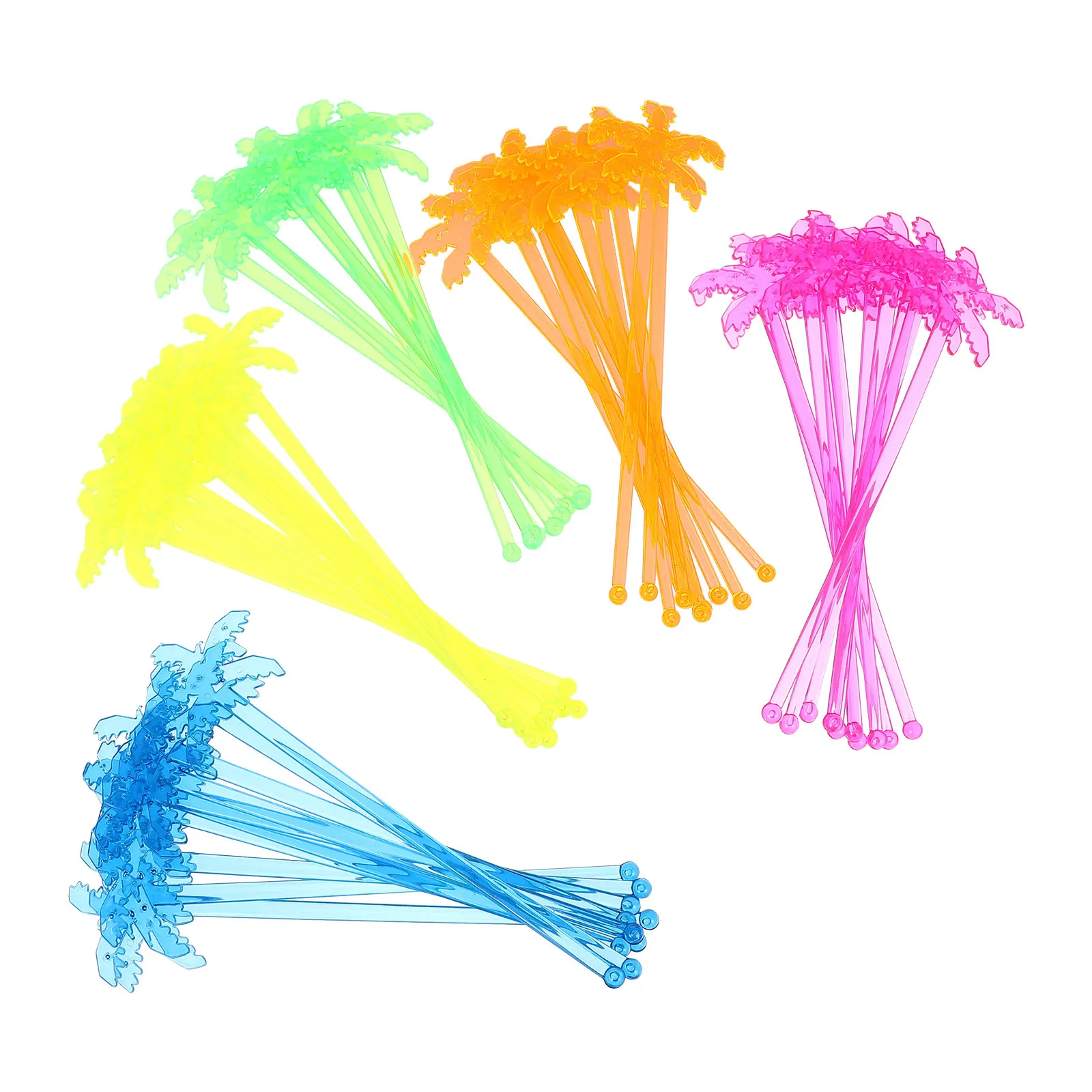 

50pcs Stirring Rods Mixing Sticks Coconut-tree Shaped for Beverages Cocktails Plastic Lightweight Portable Easy to Clean