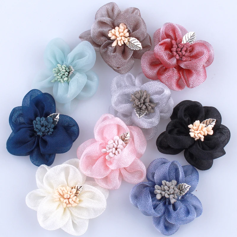 

200PCS 4.5CM New Silk Fabric Flowers With Stamen For Wedding Invitation Artificial Flower For Dress Decoration