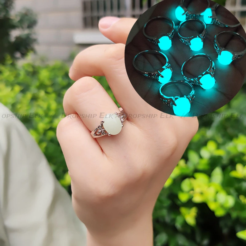 يتوهج في الظلام خواتم الفلورسنت مضيئة حجر فضي اللون البنصر للنساء الرجال مجوهرات خاتم الزواج anillos mujer