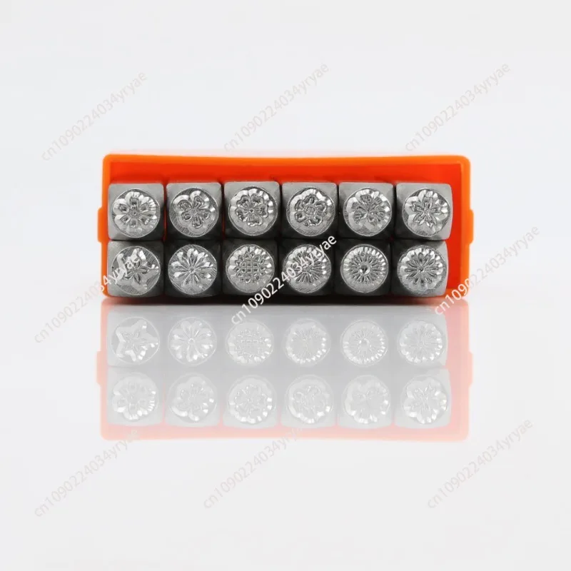 6mm12-piece flower steel stamp printing punch DIY leather carving jewelry ring use tool