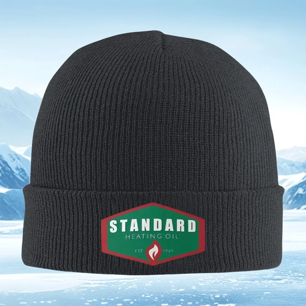 2026 Heating oil sign flame white words EST 1969 Men Women Unisex Knitted Hat Beanie Pullover Cap Winter Thermal Warm Christmas