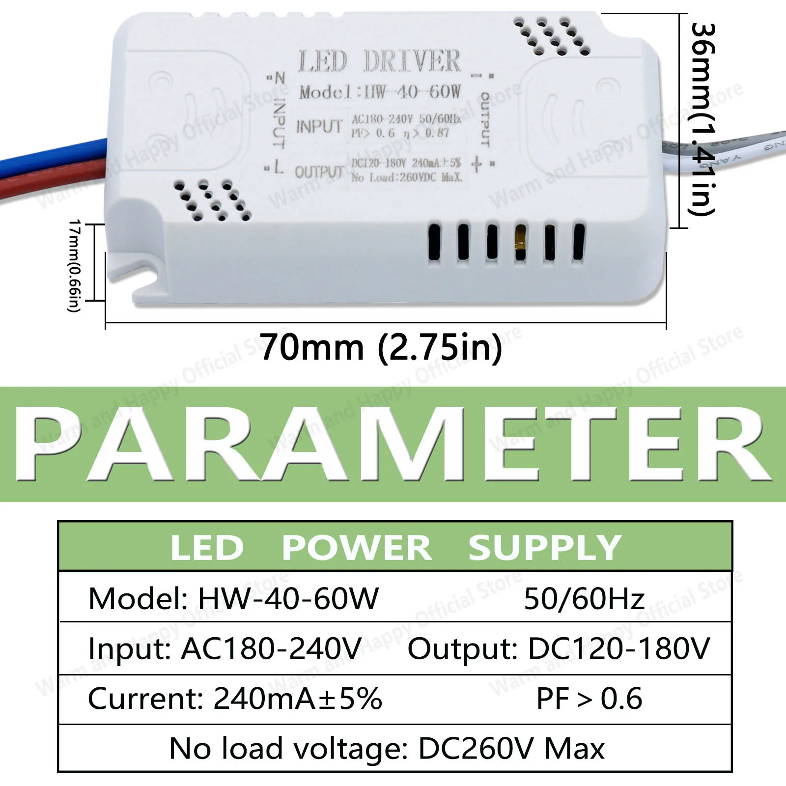 8-24W/24-40W/40-60W/60-80W AC220V シーリングライト モノクロドライブ 240mA 家庭用 LED 定電流ドライブ電源