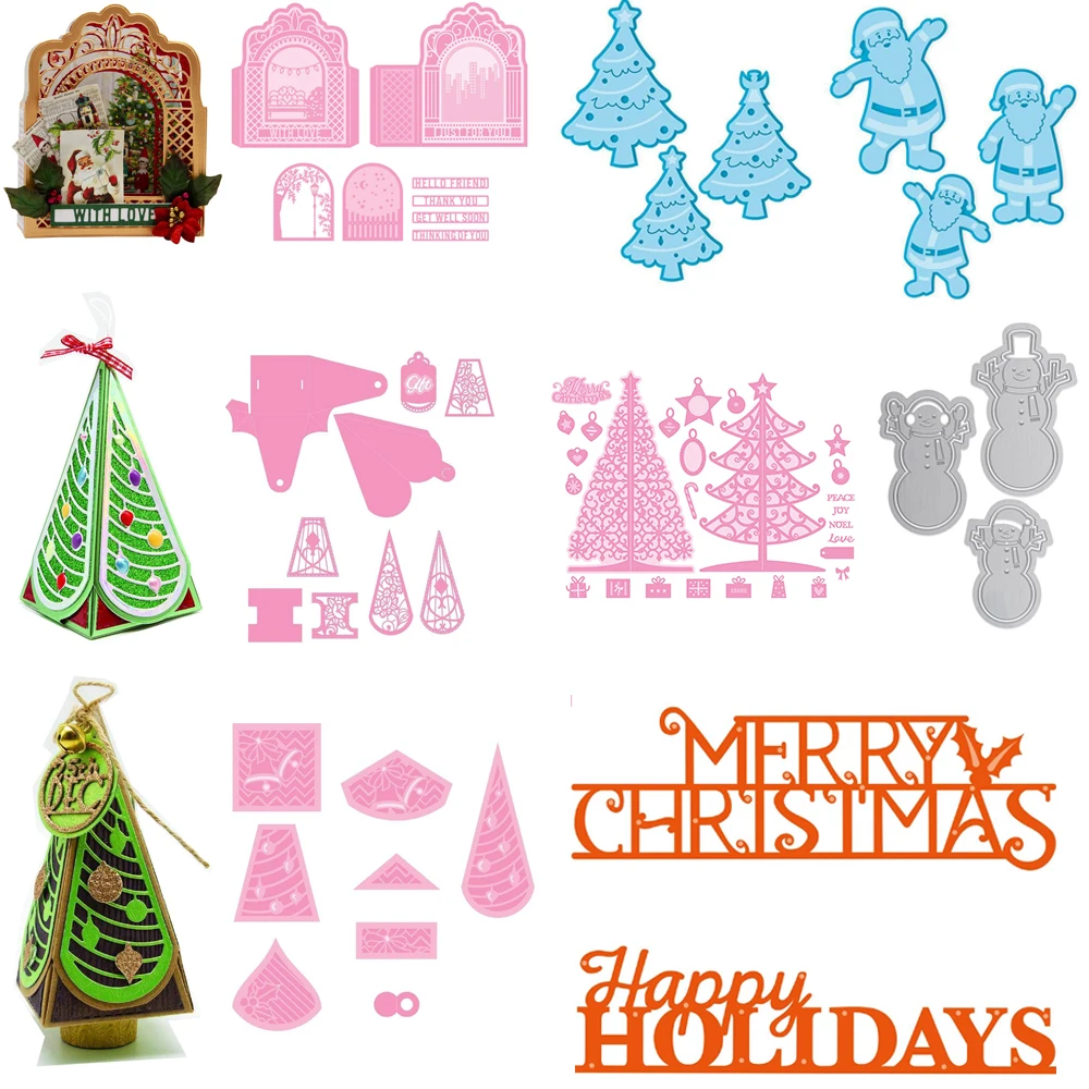 

Christmas Trees Snowman Santa Claus Cutting Dies 3D Folding Gift Box Die Cut Set For DIY Scrarpbooking Paper Craft Card Making