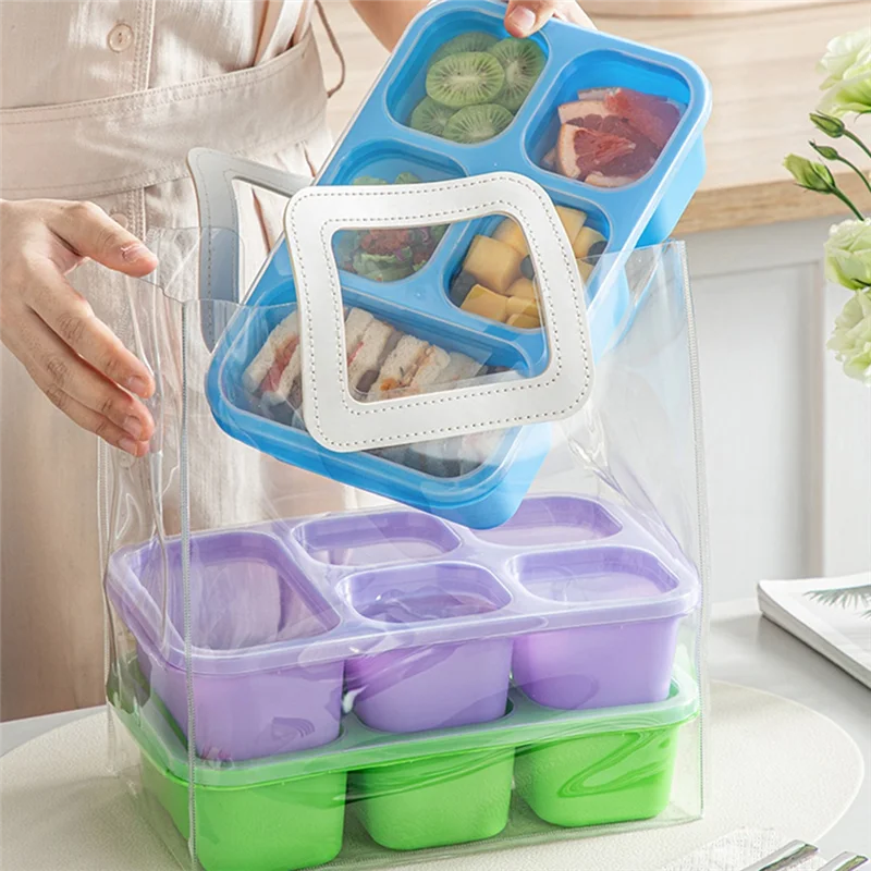 Bento Box Adult Lunch Box 4Pcs,5-Compartment Meal Prep Container for Kids, Reusable Food Storage with Transparent Lid B