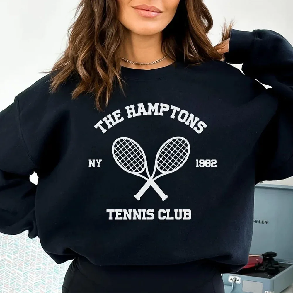 LISM Y2k sweatshirt Hamptons Tennis Club Y2K Crewneck Pullover Women Thick Fleece Warm Sweatshirts Vintage Style Casual Jumper