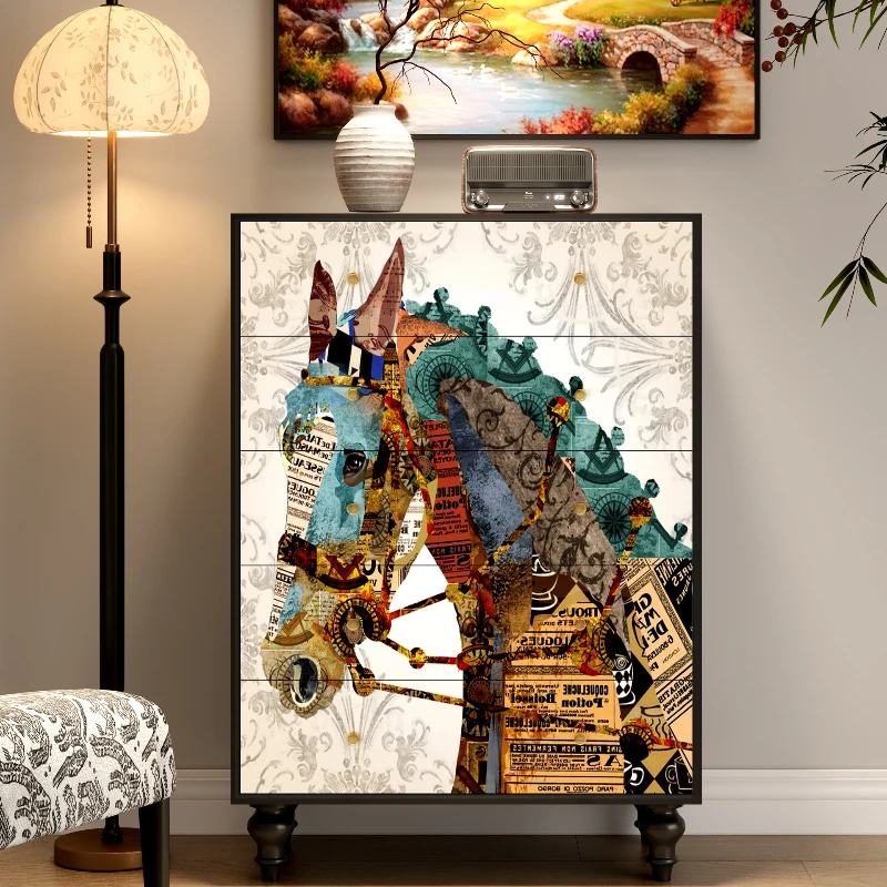 

All solid wood French retro entrance cabinet chest of drawers cabinet painted art side