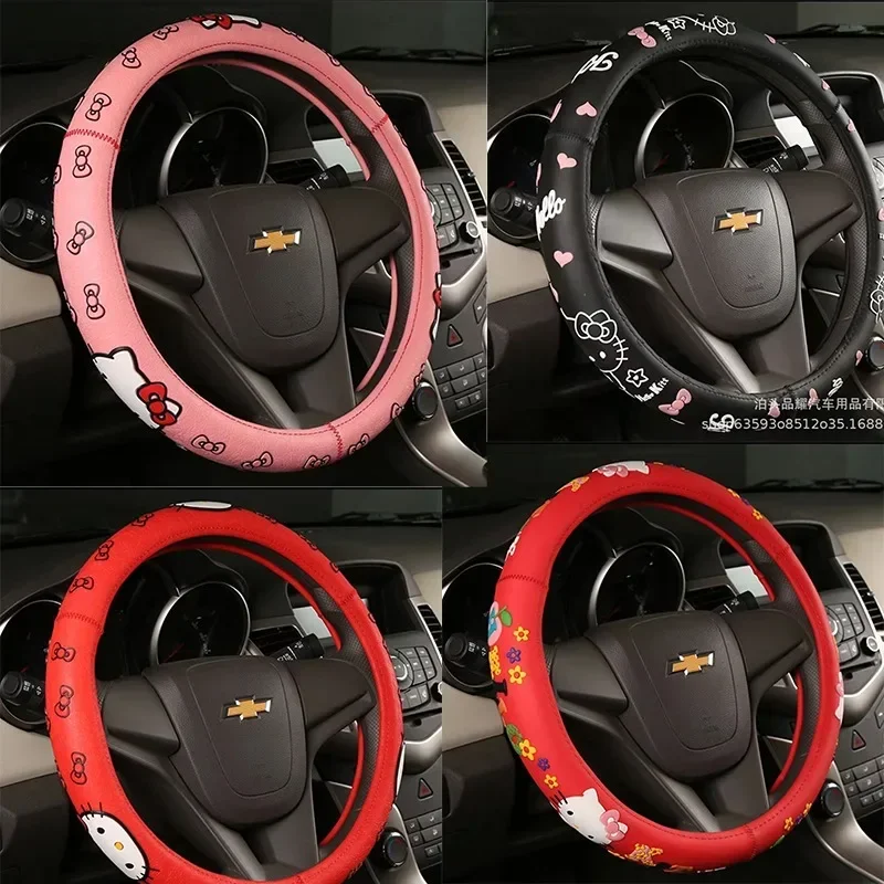 Sanrio Hello Kitty Car Steering Wheel Cover Anime Washed Cloth Without Inner Ring Elastic Band Elastic Car Handle Gloves Gifts