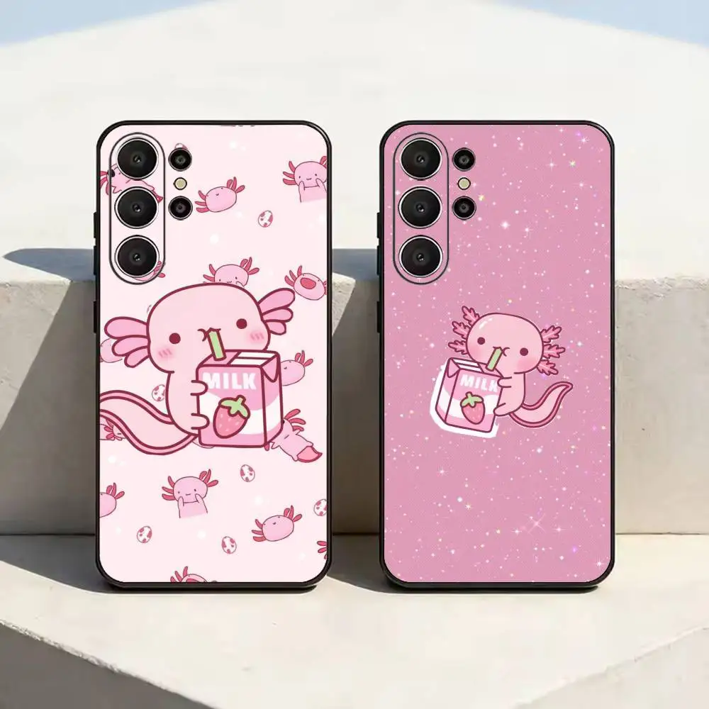Cartoon Cute Axolotl Soft Silicone Case for Samsung S26, S24, S21, S22, S23, S30, Ultra,  Plus, FE, Lite-Black