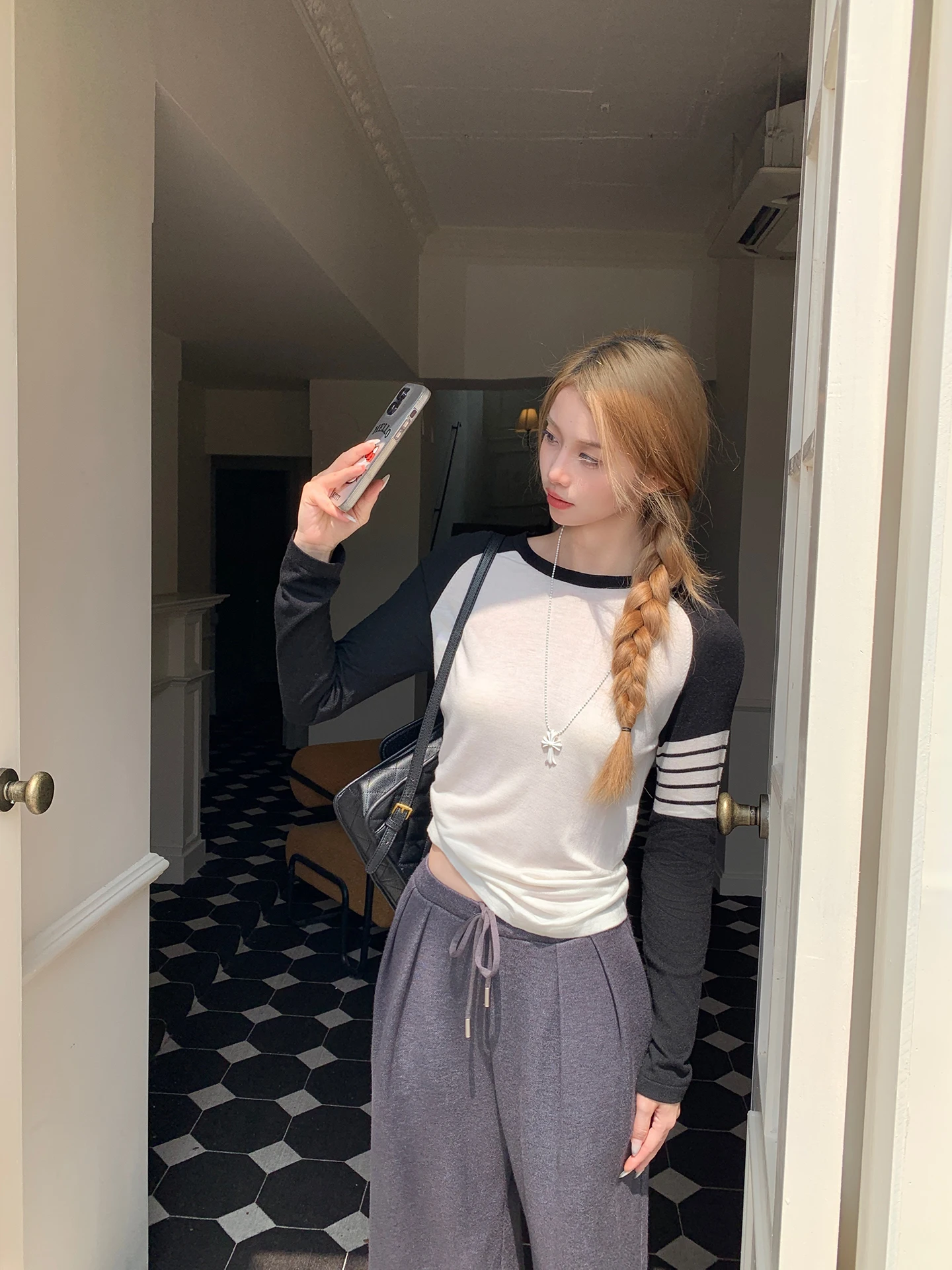 

Вязаный свитер Earth Store с длинным рукавом, круглым вырезом, облегающий, универсальный, омолаживающий, повседневный, из смесовой шерсти