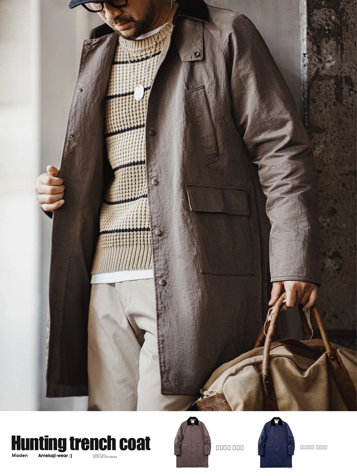 

Maden American Sle Oversize Hunting Coat Loose Collar Single Button Middle Length Jaet for Men Spring Youth Casual Long S...