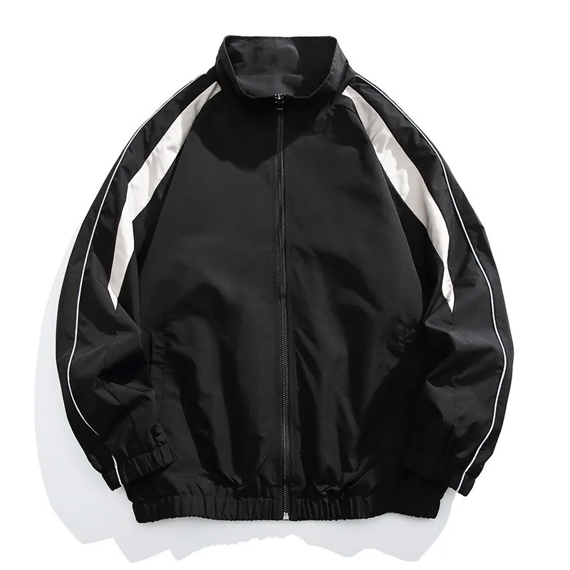 

Мужская весенняя куртка-бомбер: легкая ветровка из полиэстера свободного кроя с цветными вставками и воротником-стойкой, повседневная верхняя одежда