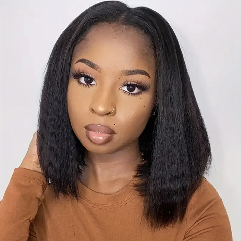 

Yaki Straight Glueless Human Hair Wig Bob Glueless 6x4 Lace Closure Wigs Brazilian Human Hair For Women 200% Density
