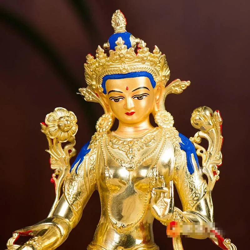 Tibet Nepal High grade good Buddha statue HOME Altar safety Protection Green Tara Guanyin goddess Gold-plated copper statue
