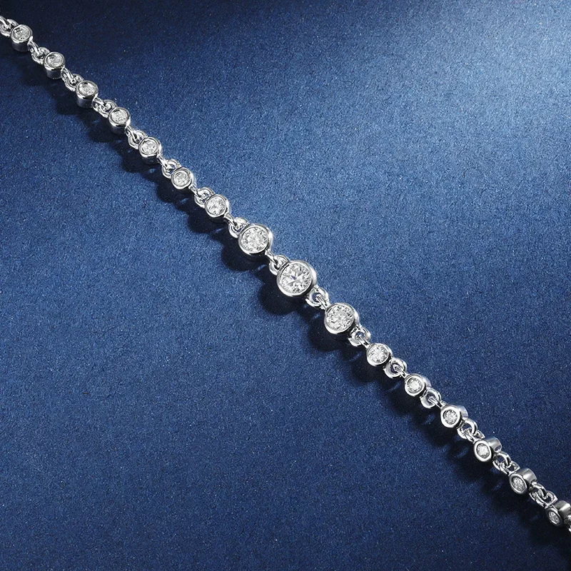 0.87CT D Color Moissanite Tennis Bracelet For Women S925 Silver Round Bubble Lab Diamond Hand Chain Charm Fine Jewelry