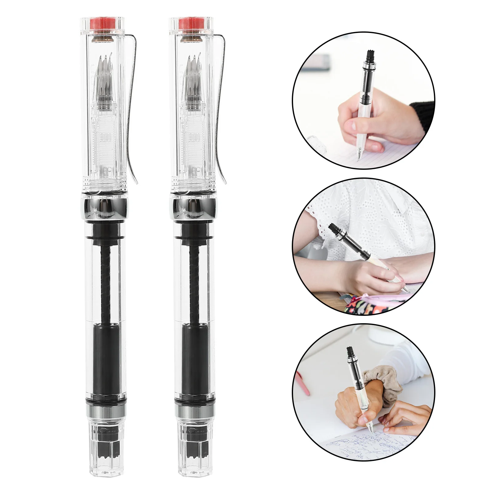 

2pcs Calligraphy Fountain Pen Smooth Writing Portable Reusable Ink Absorber For Office School Artists Practice Gift Pens