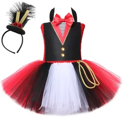 Ringmaster Circus Lion Tamer Costume for Girls Fancy Tulle Tutu Dress Kids Halloween Carnival Party Performance Dress Up Clothes