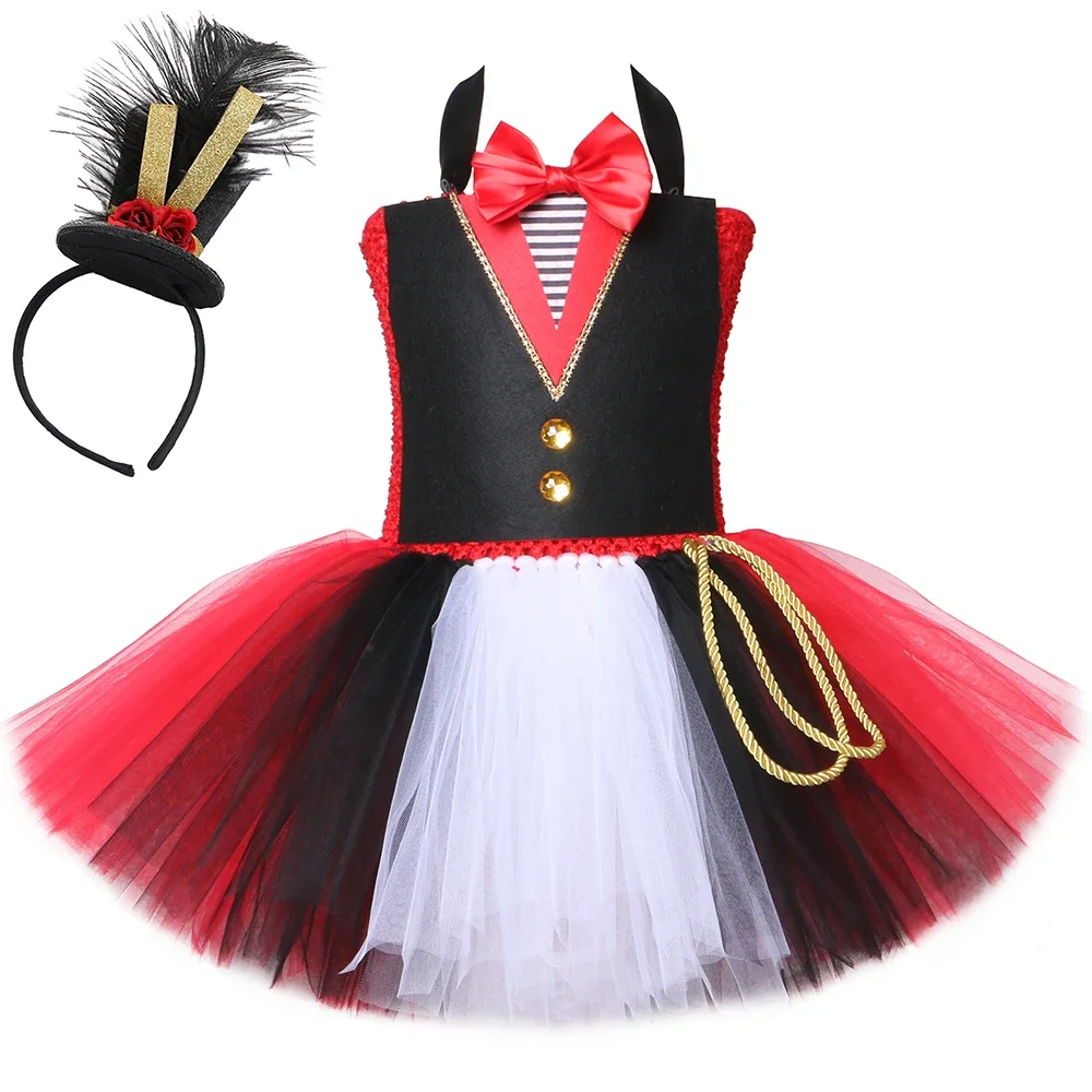 Ringmaster Circus Lion Tamer Costume for Girls Fancy Tulle Tutu Dress Kids Halloween Carnival Party Performance Dress Up Clothes