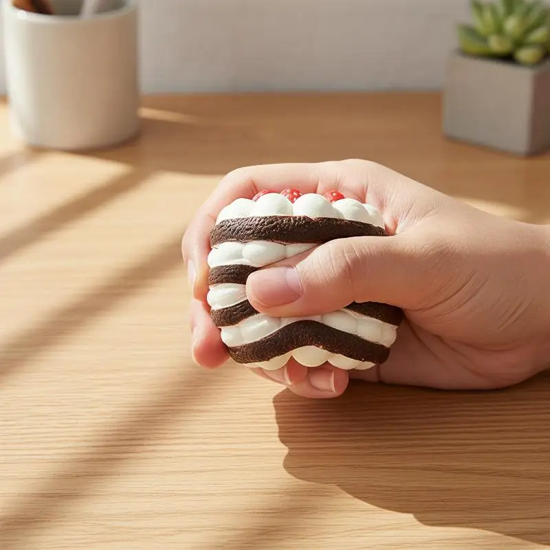 Kawaii Simulation Strawberry Birthday Cake Squeeze Toy Portable Fidget Toy for Long Journey Boredom Relief
