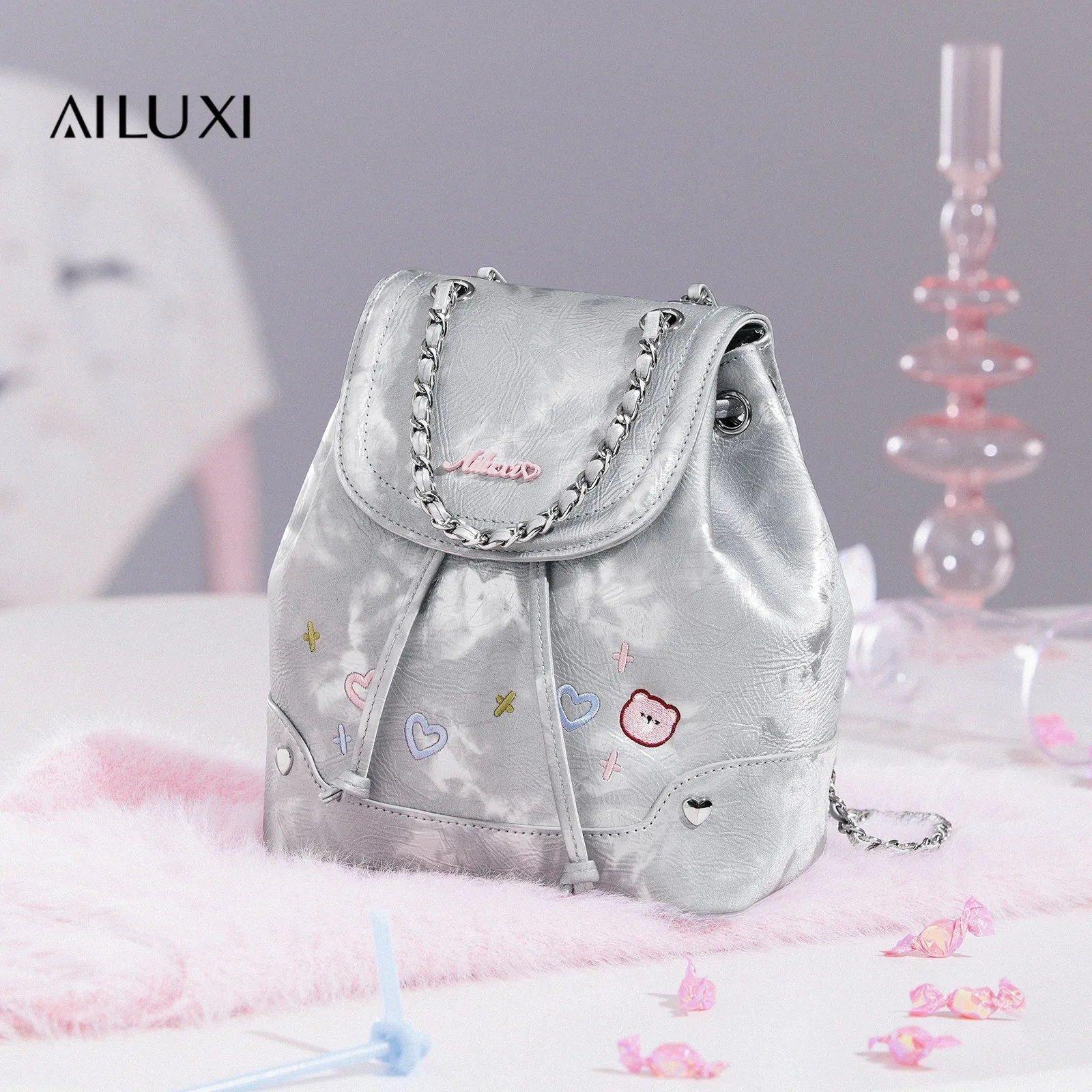 

AILUXI Cute Backpack for Travel Makeup Storage Fashion Silver Bag Original Designer Shoulder Bag Girl Birthday Christmas Gift