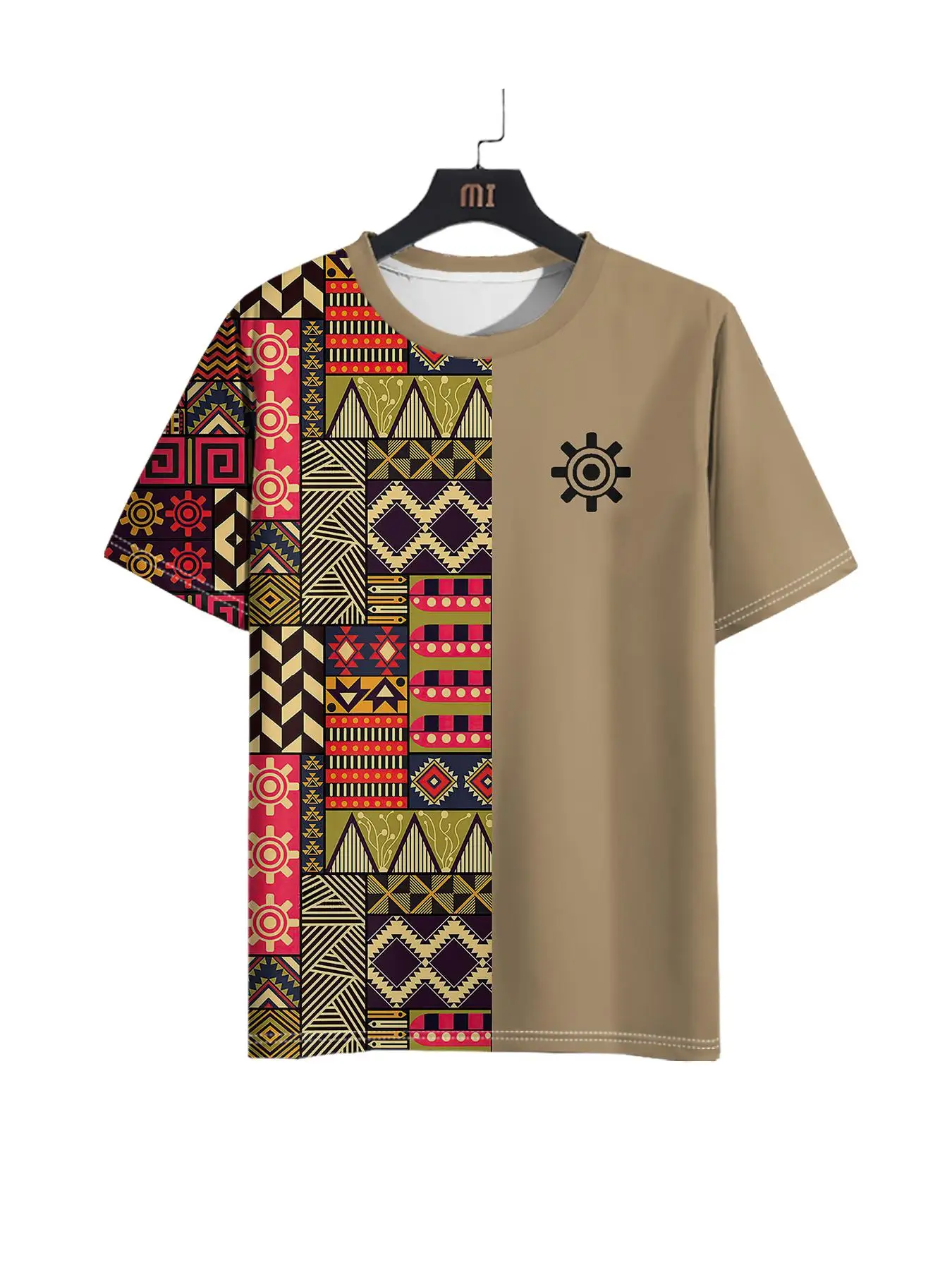 Vintage Ethnic Style Pattern Printed Men's T-shirt Light Casual Round Neck Short Sleeve Tops Street Men's Large Size Clothing