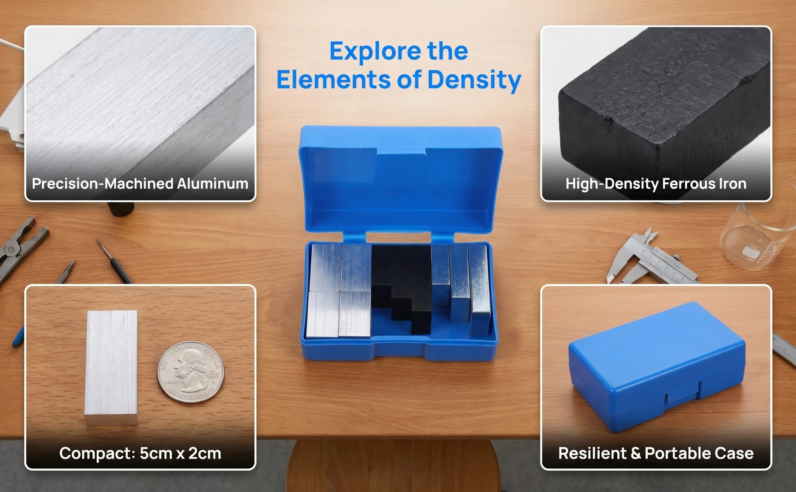 9Pcs Plastic Physics Teaching Tools Physics Experiment Kit Density Blocks Aluminum Iron Precision Rectangular School