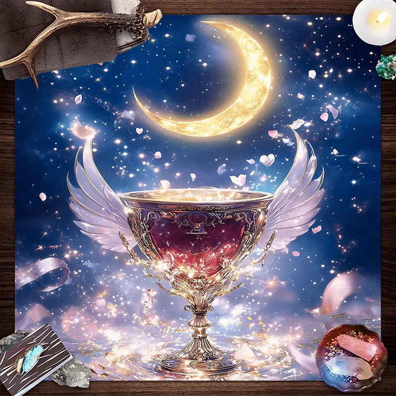 VIKAMA 2/4PC Holy Grail Secret Realm Tablecloth Holy Grail Starry Sky Crescent Moon Tarot Divination Meditation Room Decoration