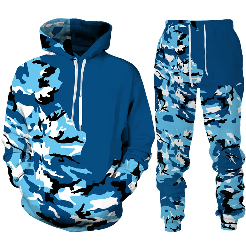 2024 New Men\'s Hoodie Pant Suit 3D Camouflage Print Casual Women High Quality Tracksuit Outfits Fashion Men\'s Clothing 2pcs Sets