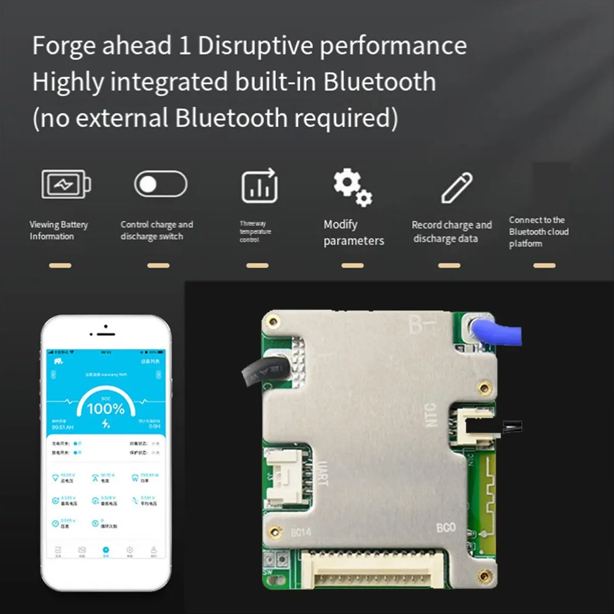 AT42 JBD Smart 7-14S Automized Identify 24V 36V 48V Built-in BT UART Li-Ion Balanced Board for E-Bike 30A