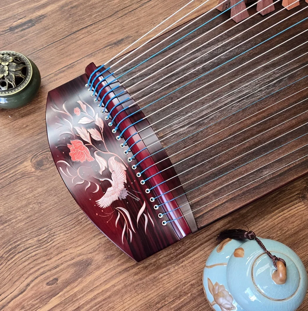 125cm Portable Guzheng 21 Strings Chinese Zither Flower‑Crane Pattern Folk String Musical Instrument