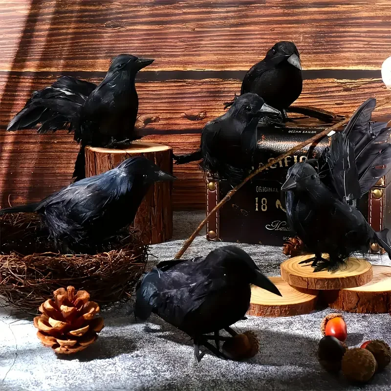 1-5PCS Halloween Simulation Schwarz Feder Krähe Modell Realistische Rabe Ornament Spooky Spukhaus Party Dekoration Requisiten