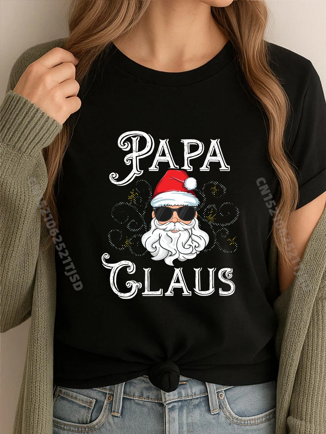 

Papa Claus Matching Family Christmas Outfit Xmas Photo Cotton Graphic Tees Sale T Shirt for Woman New Years Eve